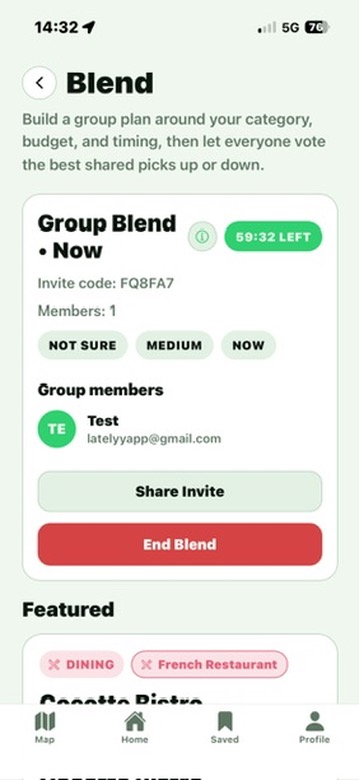 Latelyy Blend planning screen