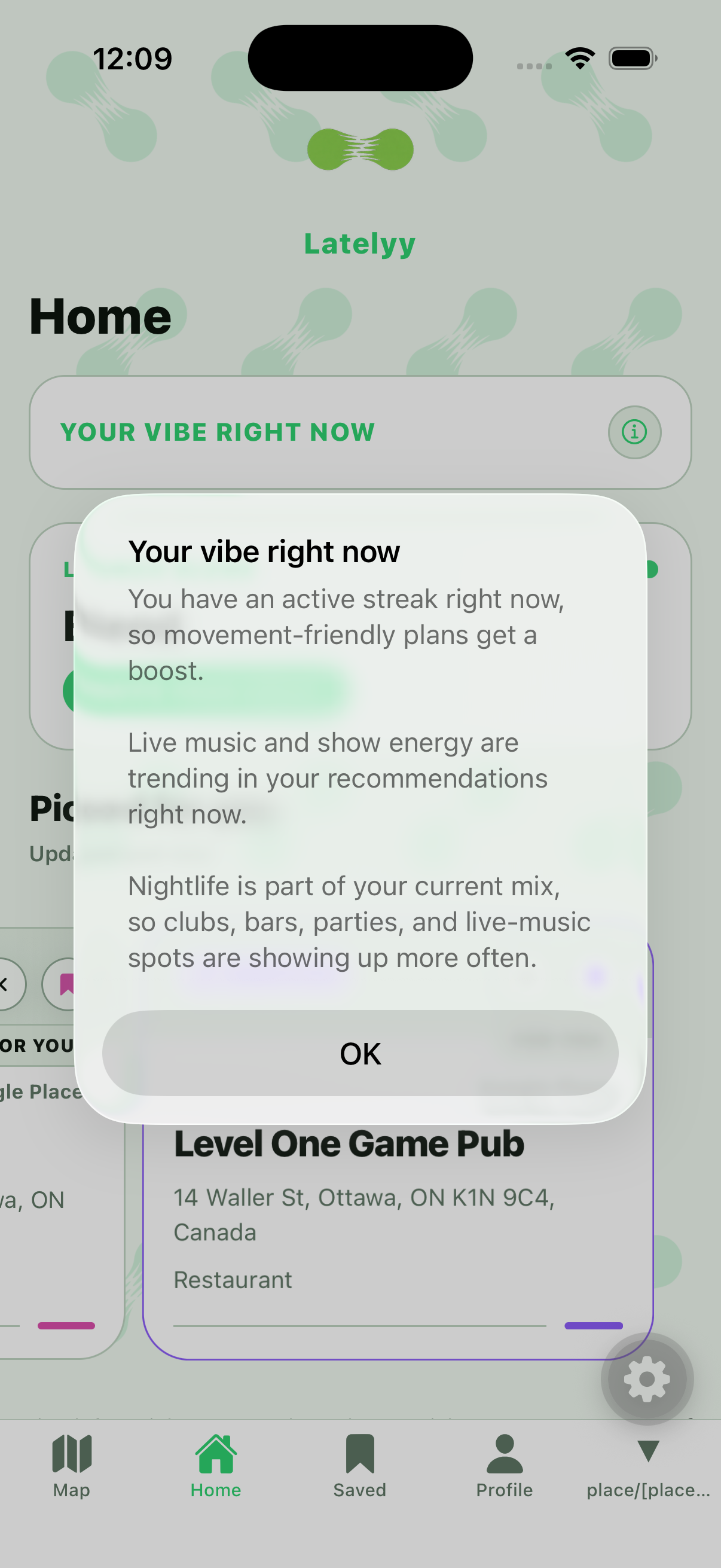 Latelyy personal vibe insight screen